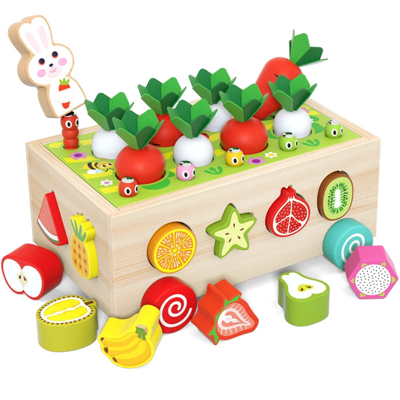 Best Selling Magnetic Fishing Wooden Radish Fruit Cart Shape Matching Blocks Montessori Educational 