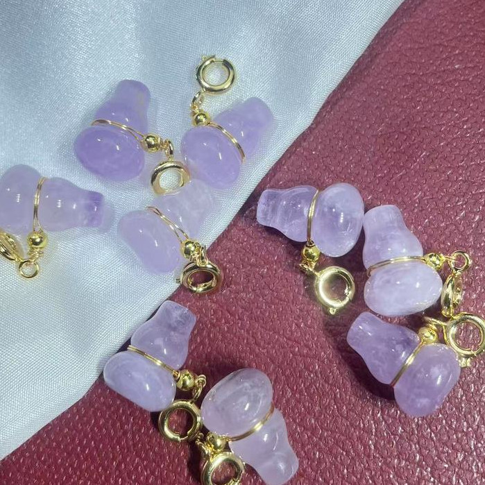 ธรรมชาติ Amethyst Lavender Gourd ประมาณ 14 มม.จี้หยดขนาดเล็กเครื่องประดับน่ารัก Hand-Made อุปกรณ์เสริม diy Lucky อุปกรณ์เสริม Simple All-Match ของขวัญ