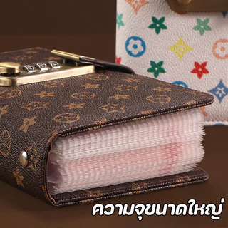 สมุดบันทึกท้าทายเงิน 100 ด้าน วัสดุ PU หนังสือออมทรัพย์ ด้วยรหัสผ่านล็อค สามารถเก็บเงินสด, บิล, บัตรธนาคาร