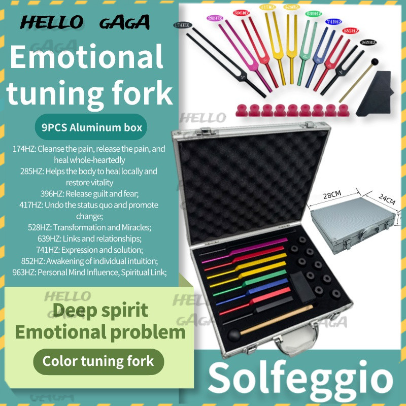 Tuning fork🔔Solfeggio🔔 ชุดส้อมจูนเสียง 9 สี 174HZ528HZ963HZ 🔔Solfeggio ชุด音叉 Solfeggio 9 ตัว：ความถี่