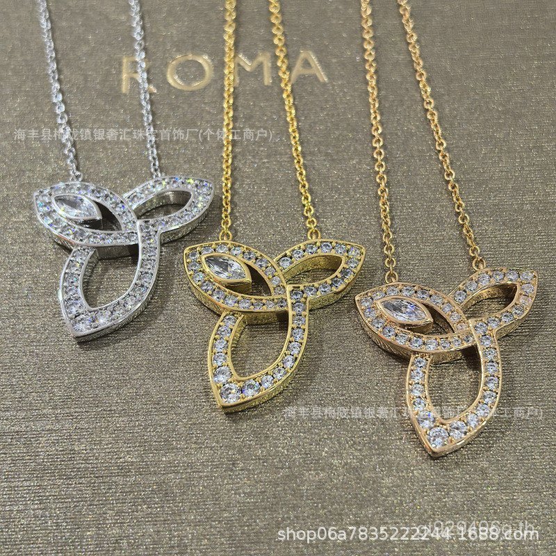 Clover สร้อยคอหญิงจี้ Clavicle Chain Horse Eye Olive Leaf เพชรที่ไม่ซ้ํากัน 18K ดอกไม้ HWlily Rose G