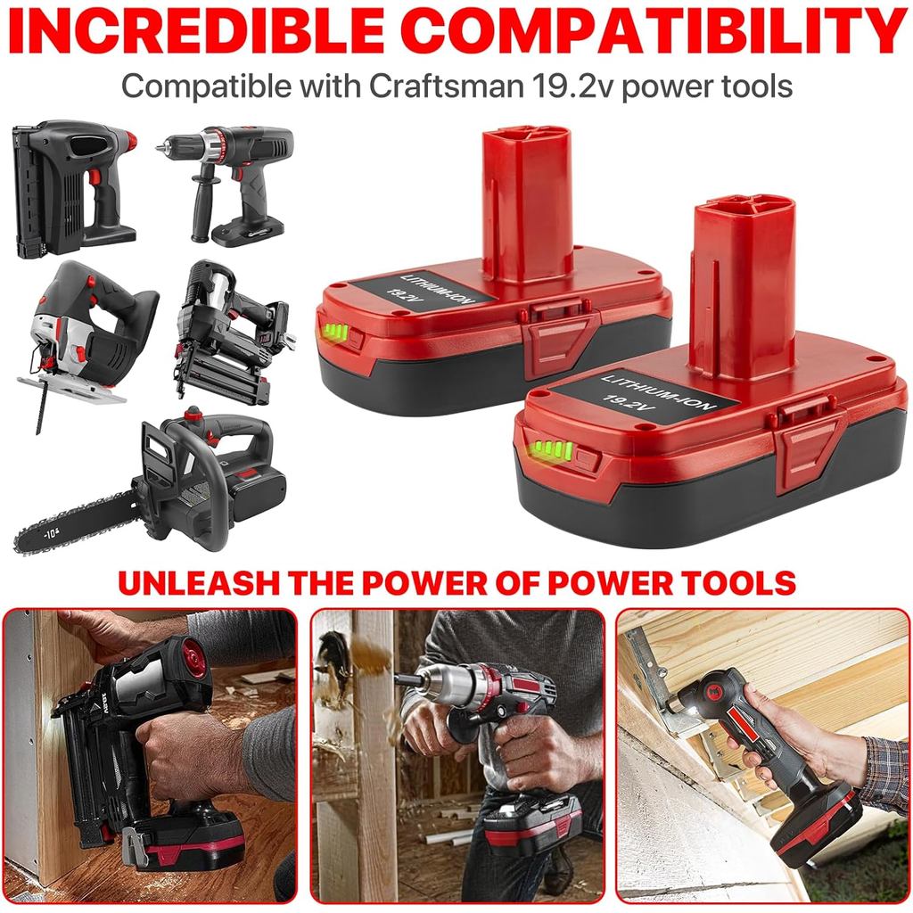 2Pack 19.2V 4.0Ah Replacement Battery and Charger Kit for Craftsman 19.2V Lithium Battery C3 XCP 130