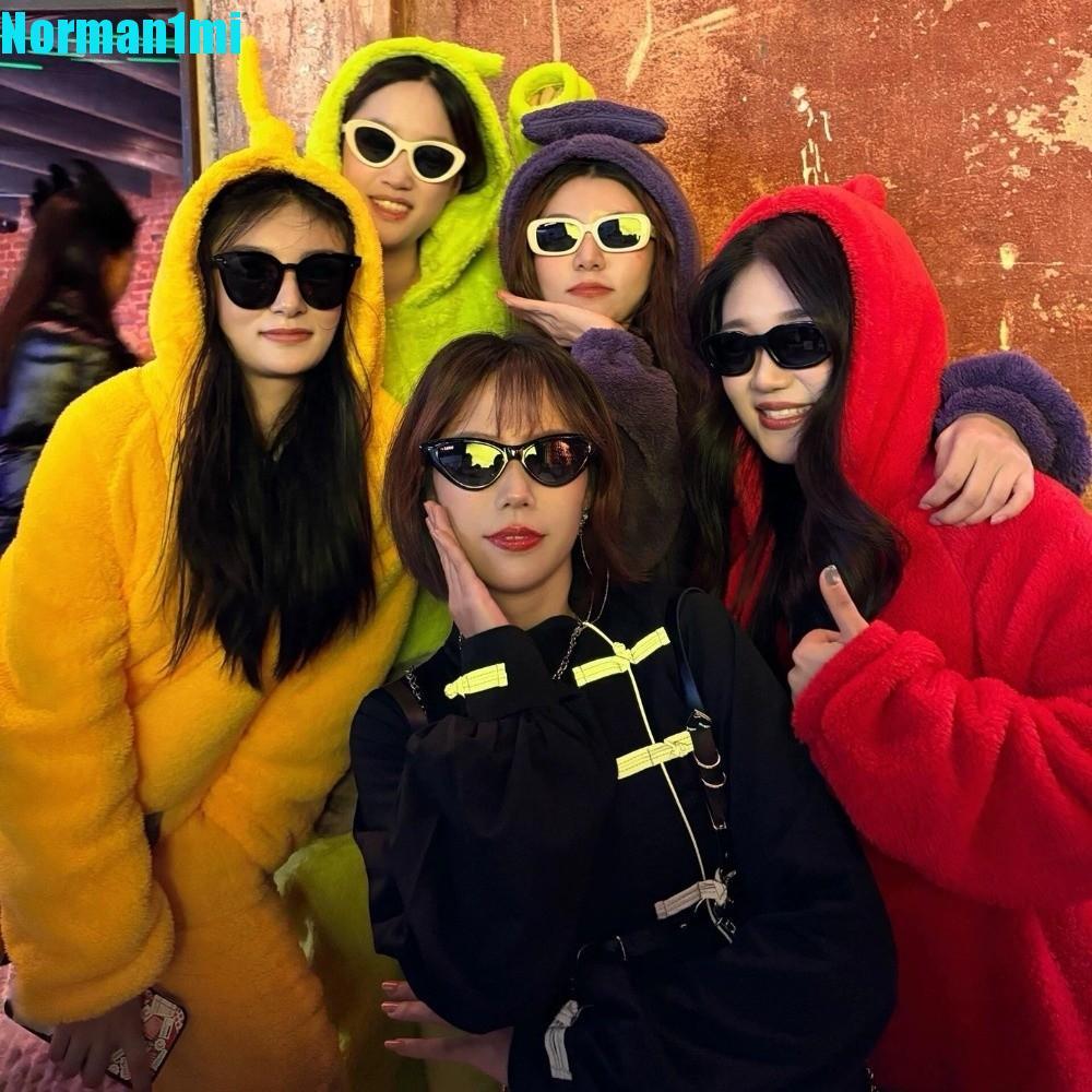 RIDGE ชุดนอนคอสเพลย์ Teletubbies แบบฮู้ดดี้ ขนแกะปะการังตลก เหมาะสำหรับคอสเพลย์ Tinky Winky และ Laa-