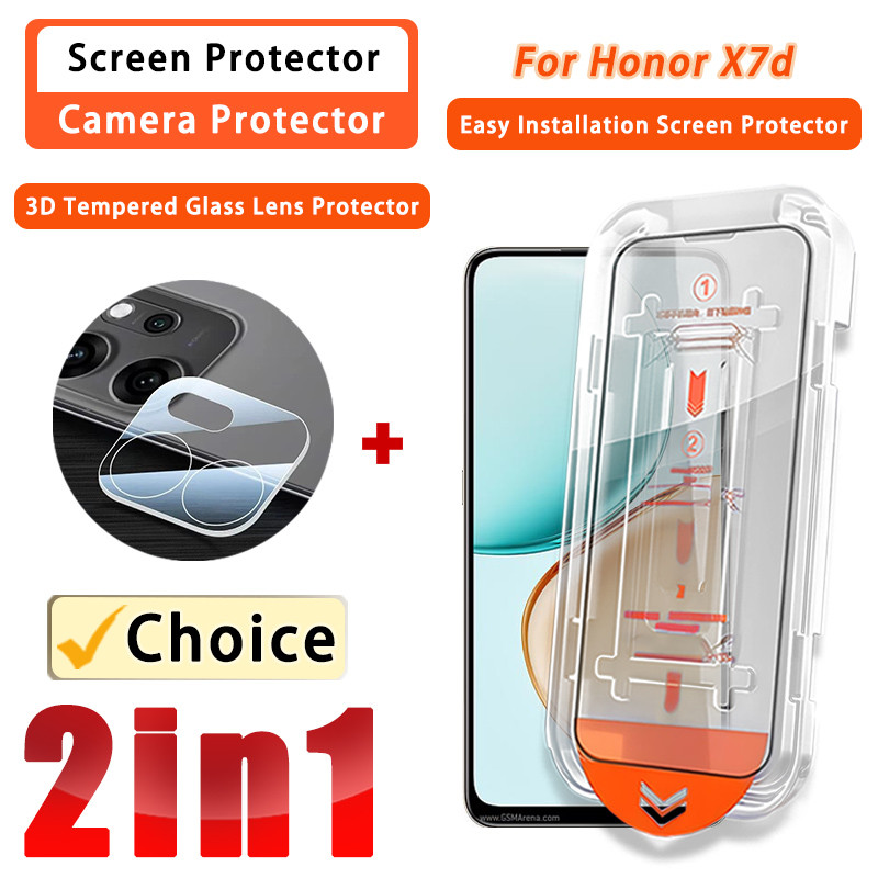 2 IN 1ฟิล์ม Honor X7D 5G 4G HD ฟิล์มกระจกนิรภัยสําหรับ Honor X7D X7a X7b X7c X9D X9C Smart X8A X8B X8C 5G 4G ฟิล์มเลนส์กระจก 3D & ฟิล์มกันรอยหน้าจอ ติดตั้งง่าย พร้อมกล่องเวทมนตร์