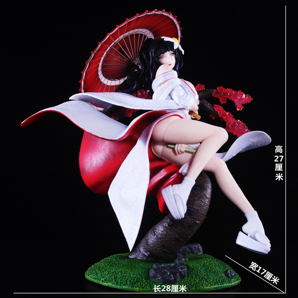 พร้อมสต็อก Naruto GK Hyuga Hinata ชุดกิโมโนดอกไม้งานแต่งงานสีขาว Non-Scale Hinata รูปปั้นฉากรุ่น Box