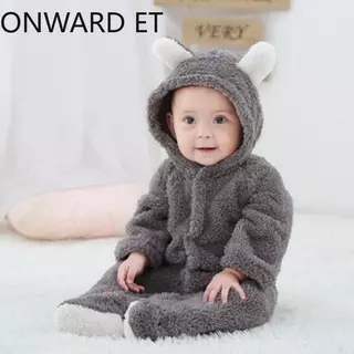 Baby Winter ทารกแรกเกิด Plush Bodysuit Jumpsuit การ์ตูน Hoodies Boy Girl Romper Twins เสื้อผ้าเวอร์ชั่นเกาหลี 0-12M