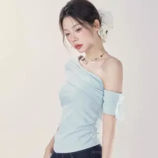 Modariseเสื้อยืดคอปาดไหล่แขนสั้นผู้หญิง2025คอลเลคชั่นใหม่ใส่แล้วดูผอมกระชับรูปร่างแขนเปิดโชว์ไหล่สไตล์เก๋ๆใส่ได้ทุกโอกาส