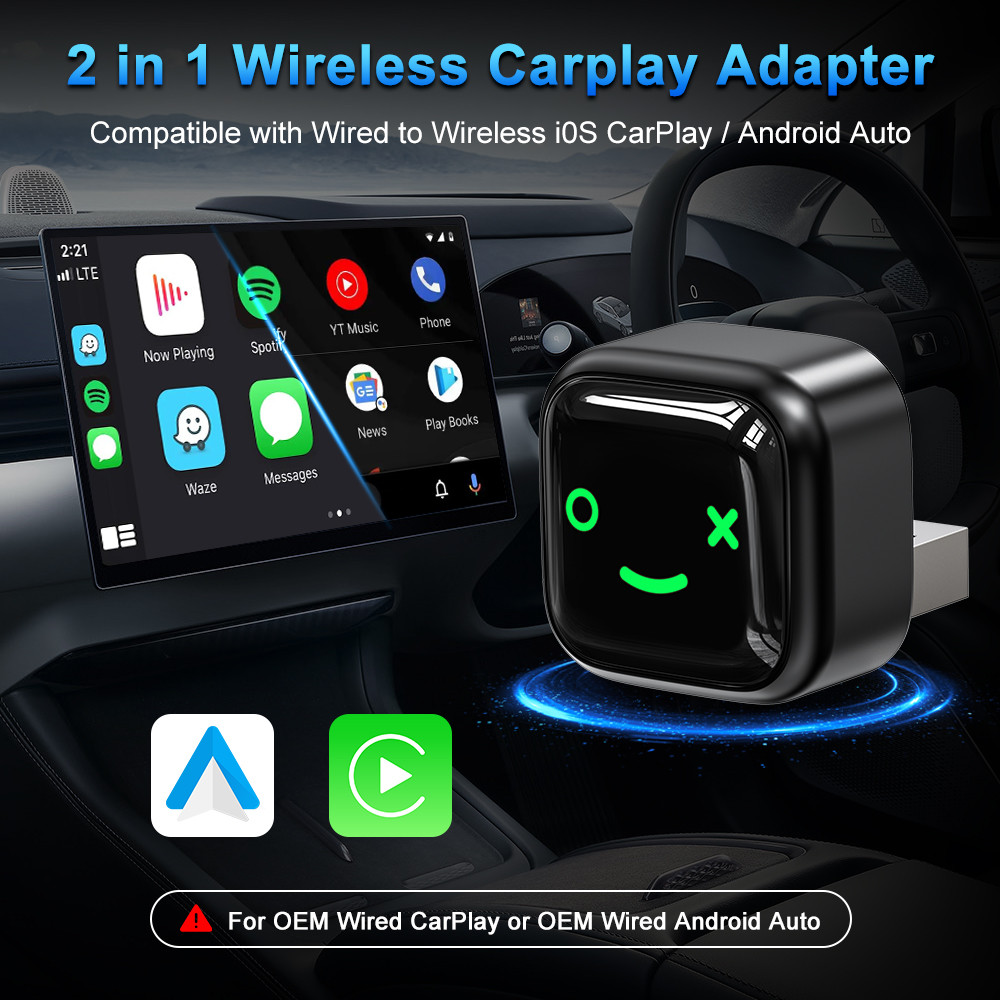 Mini 2in1 Wireless CarPlay Android อะแดปเตอร์อัตโนมัติ Dongle เข้ากันได้กับรถยนต์ 99% Plug and Play WiFi Smart AI Dongle