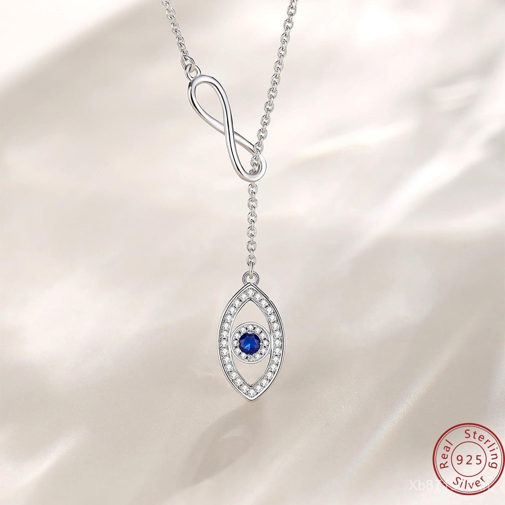 สร้อยคอดีไซน์ Mobius Demon Eye สไตล์พรีเมียม สีฟ้า ทำจากเงิน 925 แบบ.Simple Eyes 7JMT