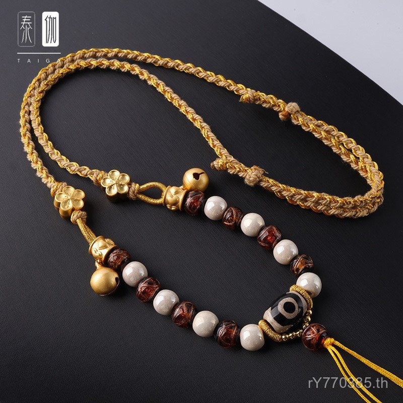 ธูป Ash Chain ทิเบตสไตล์จี้เชือก Lanyard Amulet Handmade แก้ว Tangka Thailand Amulet ทอผ้า 7QW1