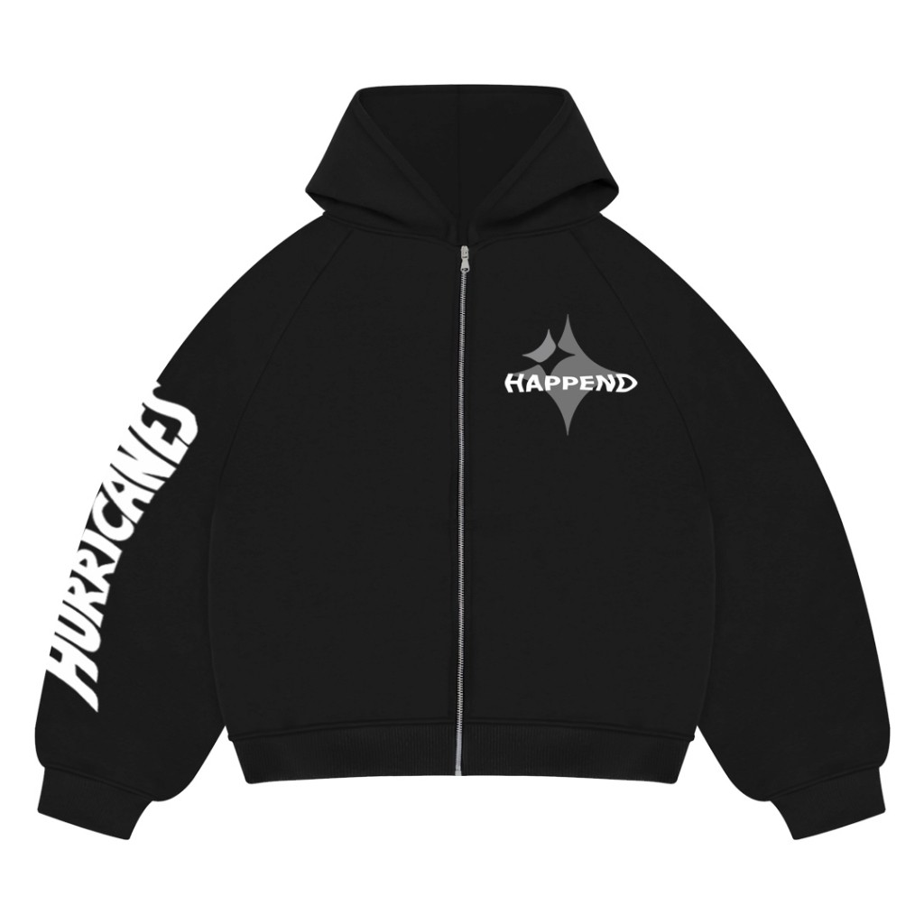 HPND - The Record Black Boxy Hoodie / Boxy Zipper Hoodie / Boxy Fleece Zipper Limited Edition
