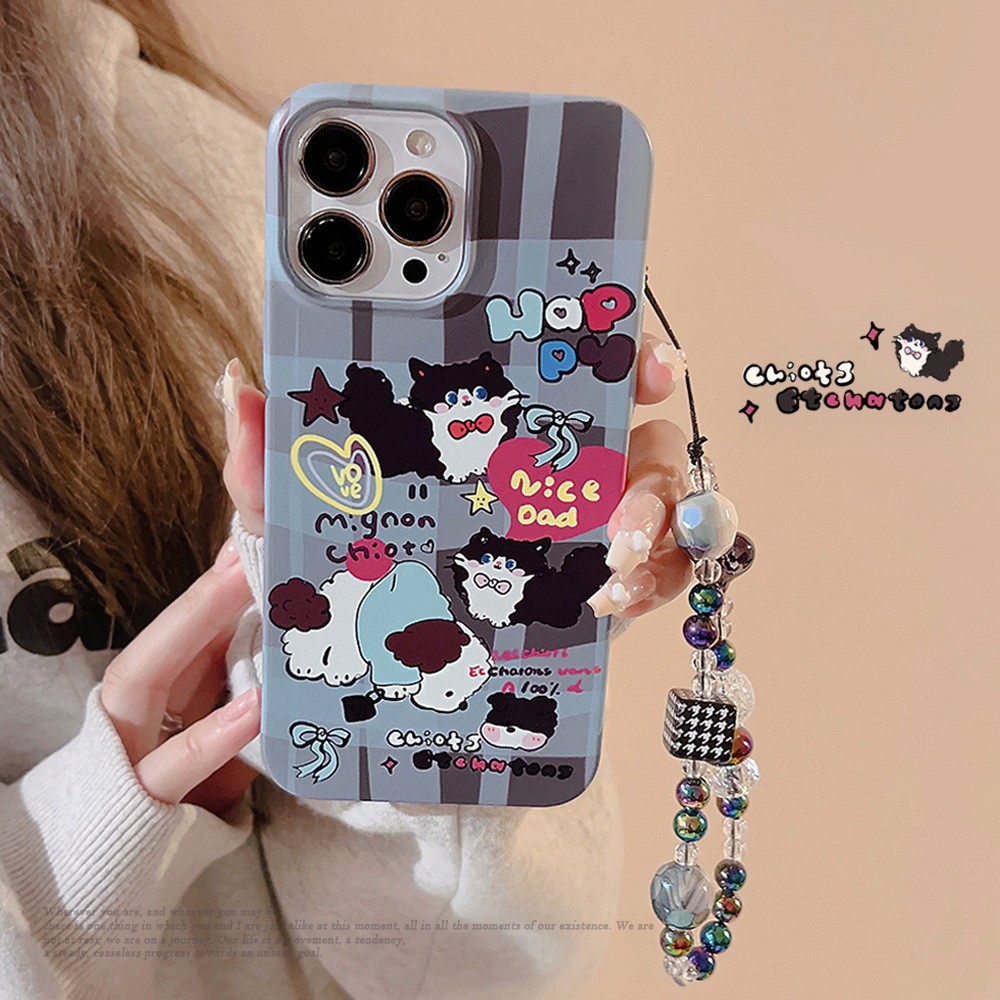 格纹小猫适用iphone17pro max13手机壳16复古卡通15菲林X挂绳10.6