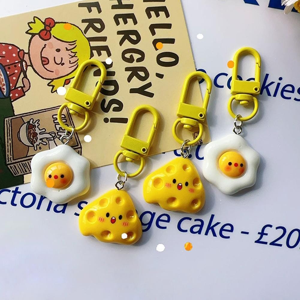 idud พวงกุญแจน่ารัก Soft Poached Egg Cheese พวงกุญแจจําลองอาหารจี้ Play H5y6 idud