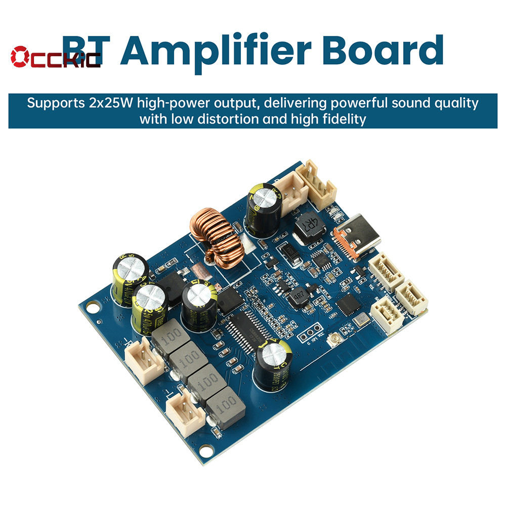 OCCKiC DC 6.6V-8.4V BT เครื่องขยายเสียง 2 * 25W ปรับจูนและการชาร์จแบบบูรณาการ Type C