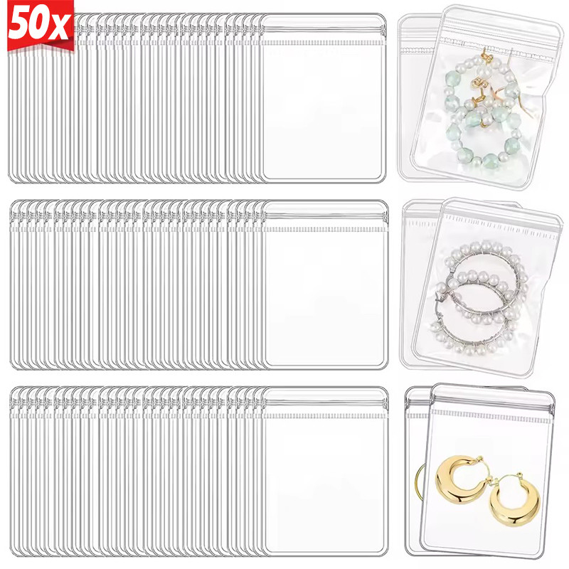10/30/50 ชิ้น PVC ใสกระเป๋าเก็บเครื่องประดับ-6*8 ซม.กันฝุ่น Anti-oxidation Earing สร้อยคอ Organizer กระเป๋า