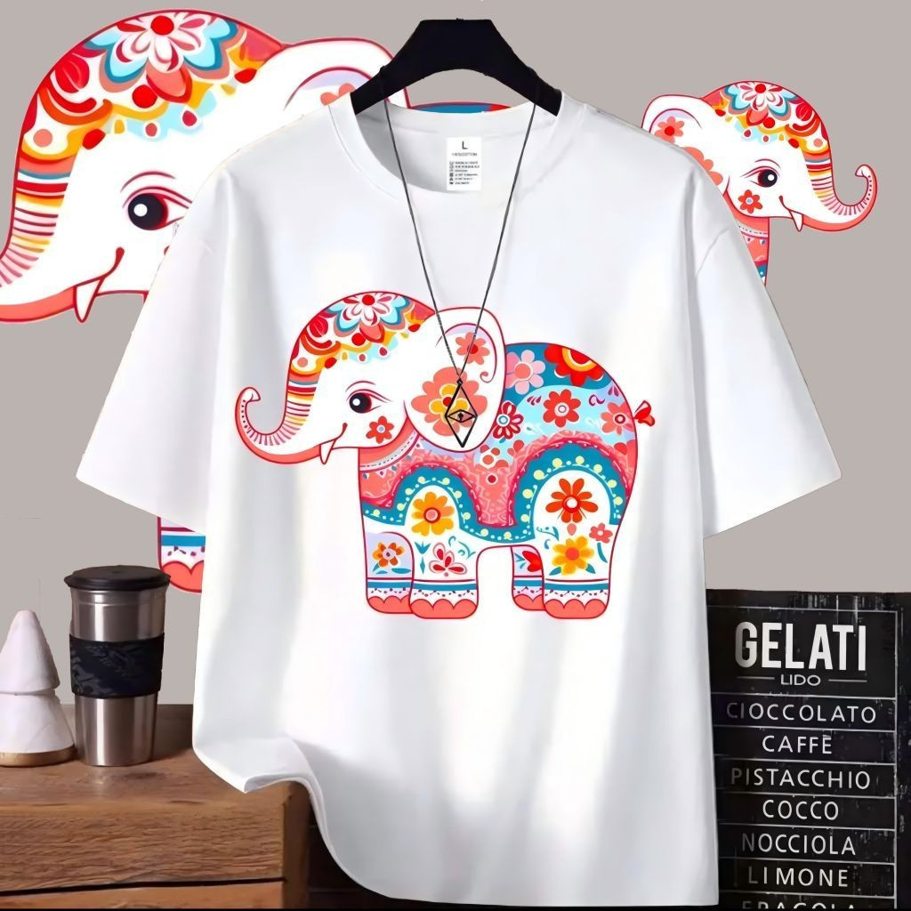 ไซส์ใหญ่ เรียบๆ สไตล์ลําลอง ทรงไทย ลายช้าง เสื้อยืดแขนสั้นสําหรับผู้ชายพิมพ์ลายซ่อนหรูหรา ผ้านิ่ม ซักเครื่องได้ เสื้อเชิ้ตฮาวายผู้ชาย
