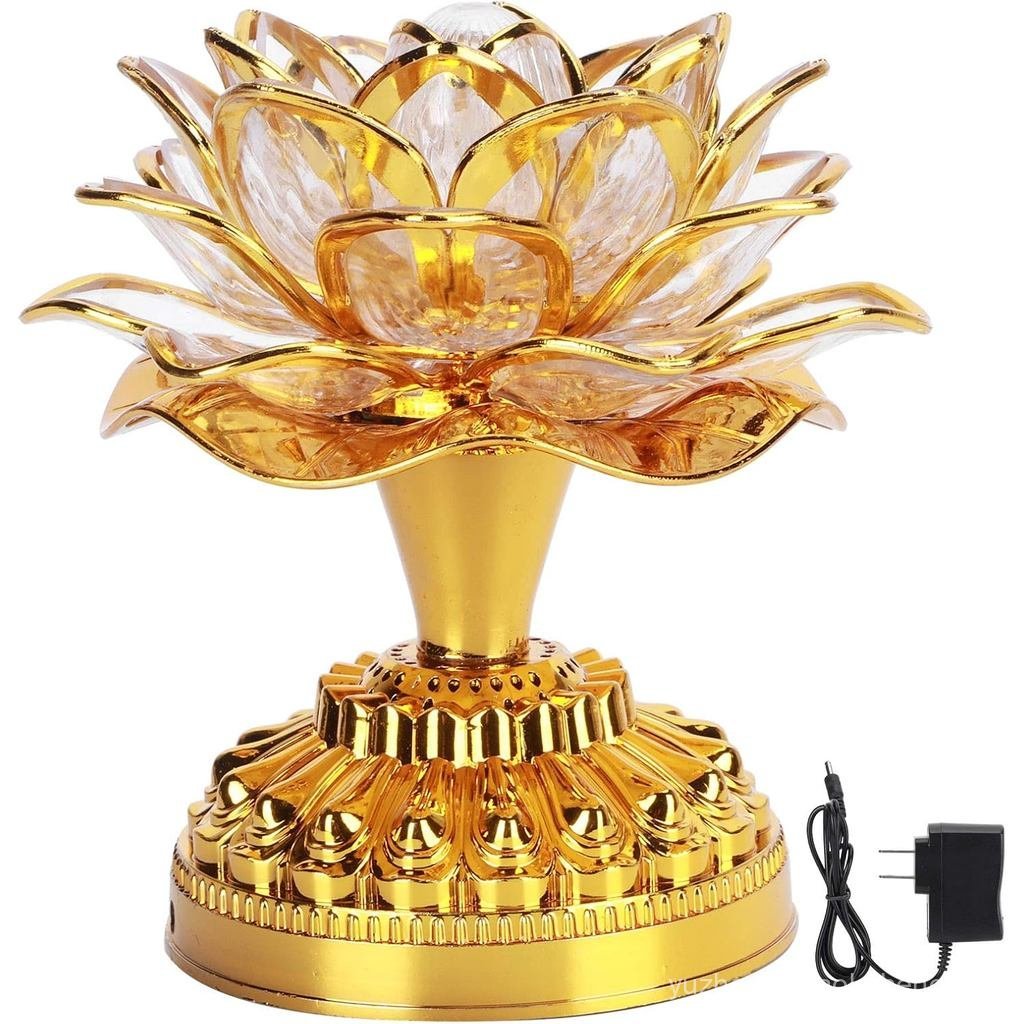 OUKENS Lotus Flower Lamp,Buddhist Lamp, 110-240v Us Plug Buddha Light Led Lotus 7 Colorful Golden Bu