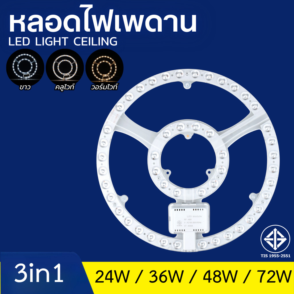 แผงไฟ LED 28W/36W/48W/72W หลอดLED สำหรับโคมเพดานกลม ตัวใช้แทนหลอดนีออนกลม รุ่นประหยัด พร้อมเต๋าต่อสายไฟแม่เหล็ก
