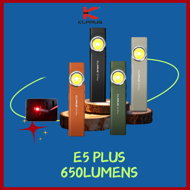 Klarus E5 Plus 650Lumens TYPE-C ชาร์จ Ultra Slim Triple ไฟแม่เหล็ก EDC ไฟฉาย Bulit-in 500mAh แบตเตอร