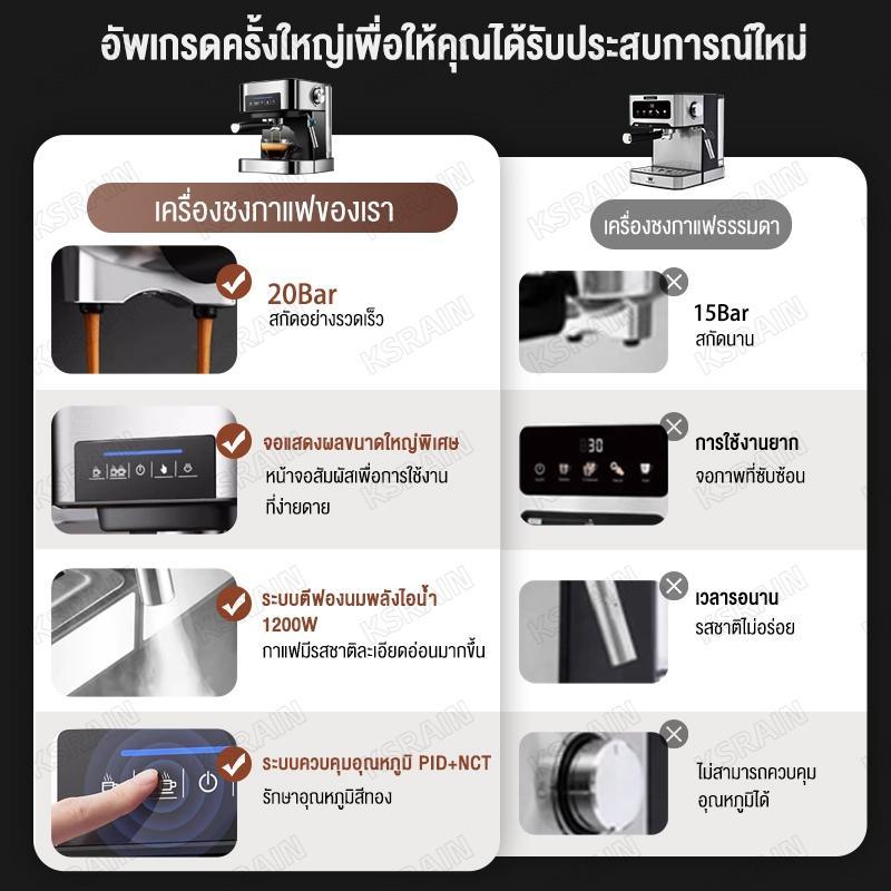 ksrain เครื่องชงกาแฟ เครื่องชงกาแฟ สด 20 bar แบบหน้าจอสัมผัส 1.6L ถังเก็บน้ำควา coffee machine