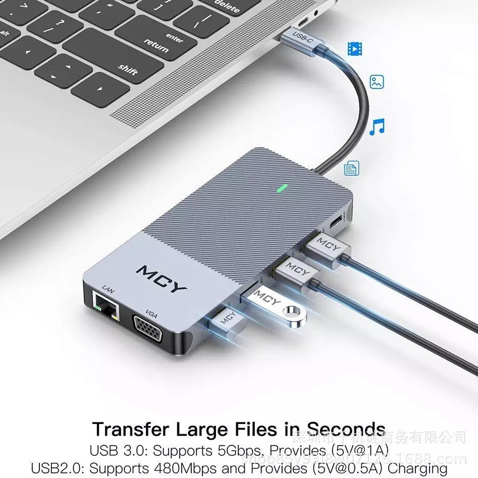 12 in 1 Docking Station Dual HDMI Plus VGA สามจอแสดงผล USB Type-C Hub พร้อม PD Audio Network Cable C
