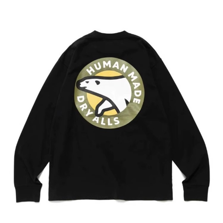 เสื้อแขนยาว Human Ma ผ้าฝ้าย 100%, สไตล์การ์ตูนพิมพ์หลวมกระชับ, เหมาะสำหรับทั้งผู้หญิงและผู้ชาย