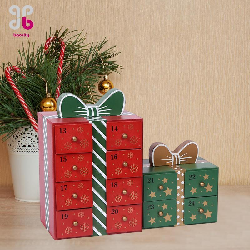 [Baosity] Christmas Wooden Advent Calendar Wood Advent Calendar Tabletop Home Decor with