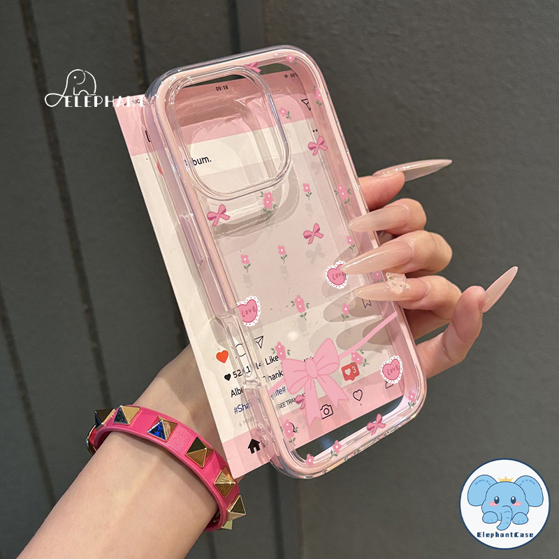 สำหรับ IPhone 11 17 13 16 15 12 14 air Pro Max XR XS X Max 14 15 16 Plus เคสกันกระแทกใสลายโบว์หัวใจสีชมพู 2 นิ้ว