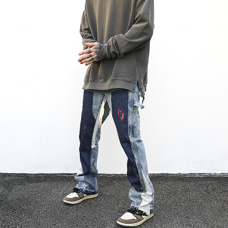 2025 คอลเลกชัน High Street Wind Heavy Industry ล้างและสวมใส่ Splash Ink การจับคู่สี Destruction Bell