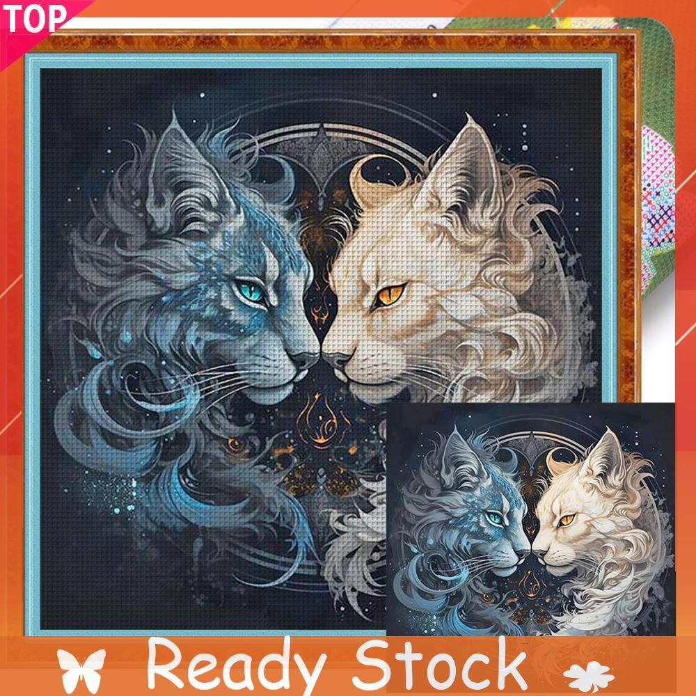 ด้ายผ้าฝ้ายสำหรับเย็บปักถักร้อย 11CT พิมพ์ Yin Yang Cat Cross Stitch 40x40 เซนติเมตร