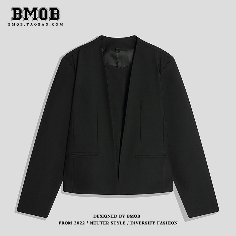 blazer เกาหลี blazer ชุดสูทสองชิ้นสไตล์สั้นสำหรับผู้ชายและผู้หญิง การออกแบบมีเอกลักษณ์และทันสมัย เหม