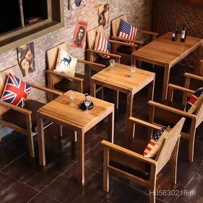 Commercial Elm Shop โต๊ะเก้าอี้ Noodle Shop Combination Snack Bar Retro Fast Food ร้านอาหารโต๊ะเก้าอ