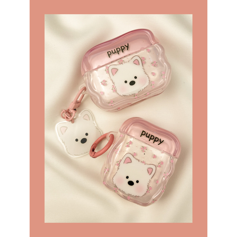 airpod pro 3 case เคส airpods pro 3 Ins ลายดอกไม้สีชมพูลายดอกเวสต์ไฮแลนด์ลูกสุนัข airpods4เคสหูฟัง a