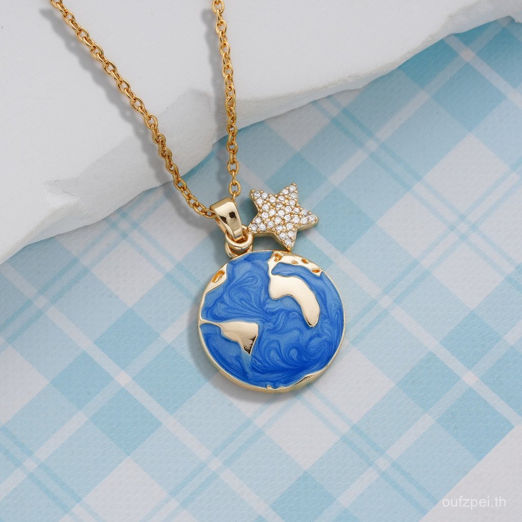 สร้อยคอนิยมใหม่ สีฟ้า กะทัดรัดด้วยลวดลายดาวเคราะห์และกระดูก มีสไตล์เหมือนไหปลาร้าและโซ่น้ำมันหยด RDM