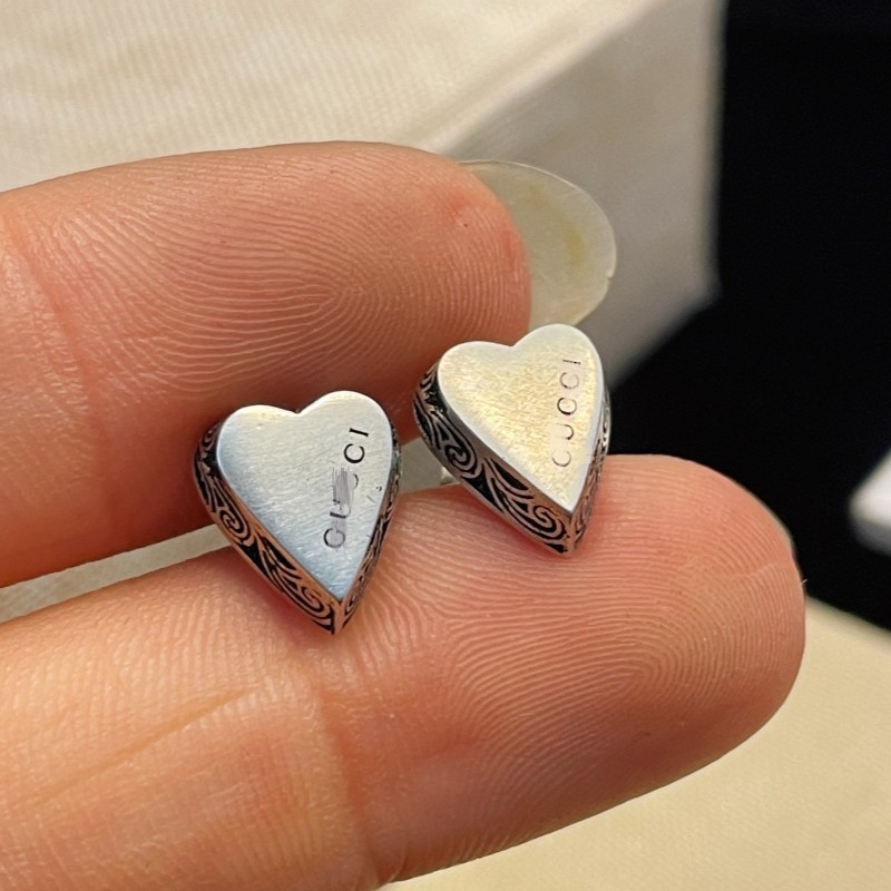 Gujia S925 เงินสเตอร์ลิง Distressed Retro Vine รูปแบบ Love Heart ต่างหู Motto ดอกไม้คลาสสิกแฟชั่นที่
