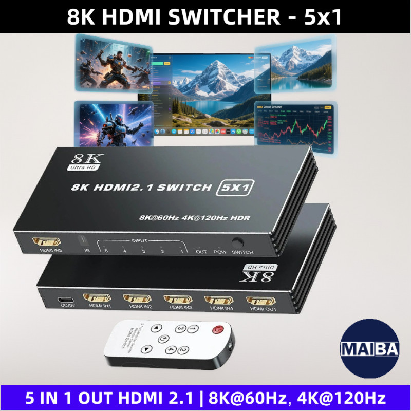 8K 60Hz HDMI 2.1 Switch 5x1 5 IN 1 Out 4K 120Hz HDMI Selector Switcher