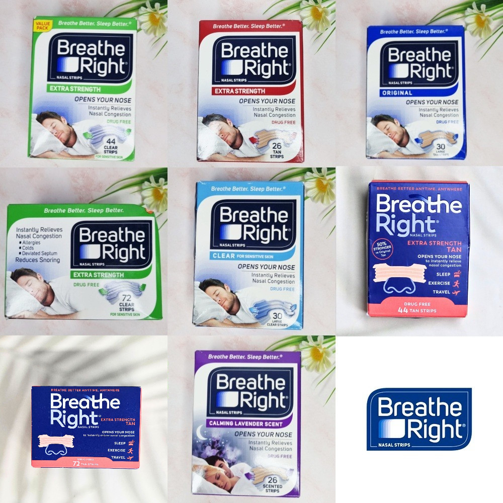 [Breathe Right®] Nasal Strips Extra Strength Opens Your Nose Clear or Tan Strips แผ่นแปะจมูก ช่วยให้