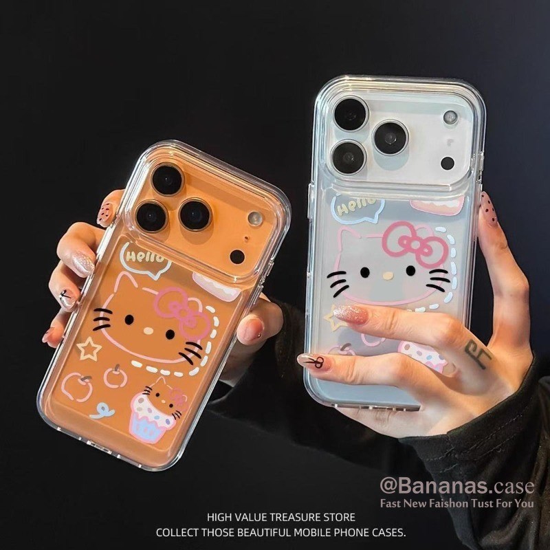 เข้ากันได้กับ iPhone 17 16 15 14 13 12 11 Pro Max X XR XS Max 7 8 Plus SE2020 เคสโทรศัพท์การ์ตูนเค้กหวาน KT Cat Clear Soft ฝาหลัง