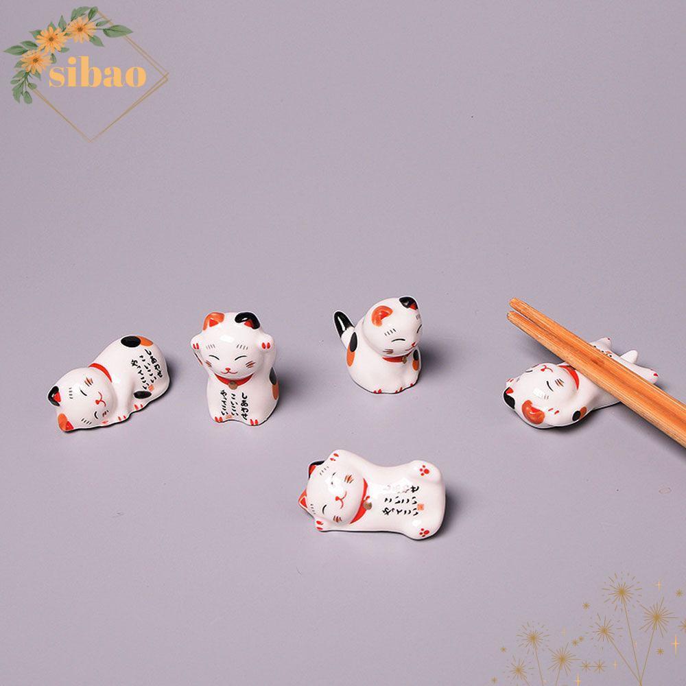 SIBAO ที่วางตะเกียบเซรามิก Lucky Cat มีดส้อมสวยงาม สำหรับโรงแรมบ้าน ที่เก็บน่ารักสไตล์ญี่ปุ่น