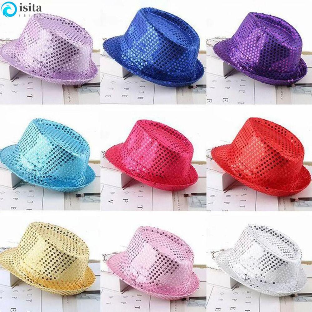 ISITA เลื่อมหมวก Fedora, เลื่อม Brilliant Dance แจ๊สหมวก, หมวกคาวบอย Shiny Performance 58 ซม./54 ซม.