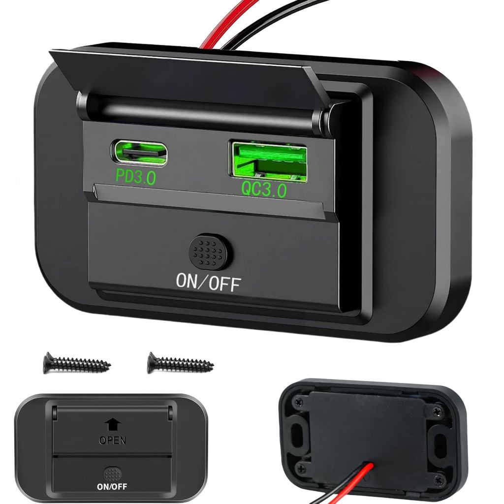 รถ Dual USB พอร์ตซ็อกเก็ต 12 V-24 V, Wall Mount แผง PD Type-C QC3.0 USB Power Outlet พร้อมสวิตช์ไฟแล