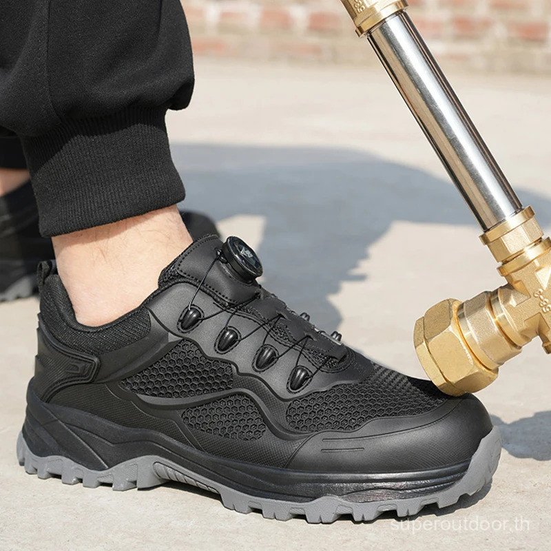 2025 Safety boot สําหรับวิศวกร รองเท้าทํางานเพื่อความปลอดภัยแบบเจาะ รองเท้าหัวเหล็กกระดุมหมุนสําหรับ