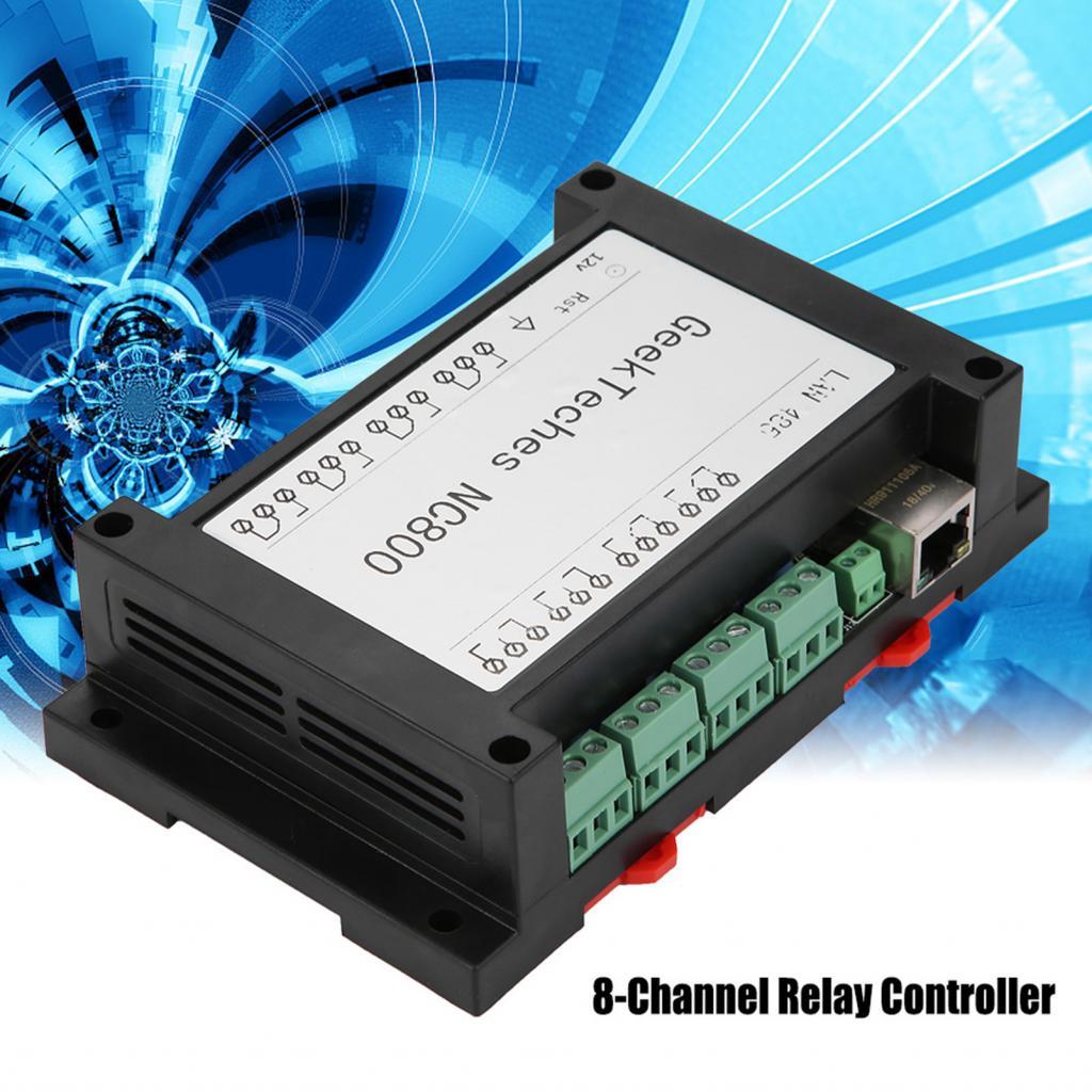 Jiaocha RJ45 TCPIP รีโมทคอนโทรลโมดูล 8?ช่องรีเลย์สวิตช์ 250VAC 10A (สีดำ)