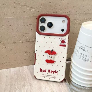 กันกระแทก iPhone ลายสก็อตและลายจุดกับแอปเปิ้ลและส้มปัก พร้อมสายคล้องมือ สำหรับ 17/16/15/14/13 Pro Max