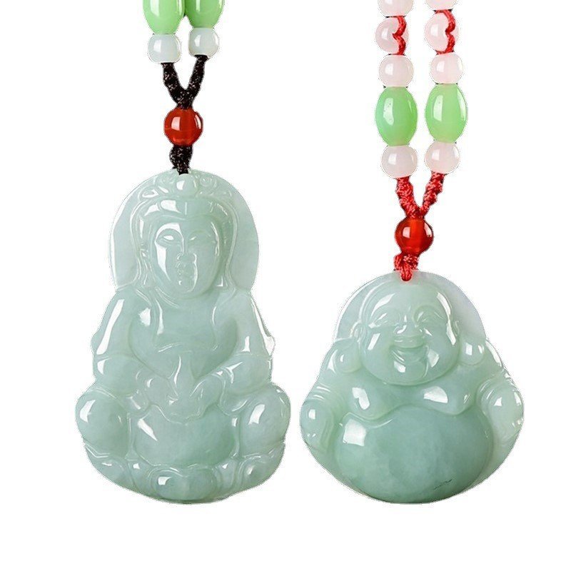 Maitreya Buddha ผลิตภัณฑ์สร้อยคอพระพุทธรูปพร้อมใบรับรองจี้ Guanyin ผู้ชายผู้หญิงหยกคู่คู่จี้หยก Guan