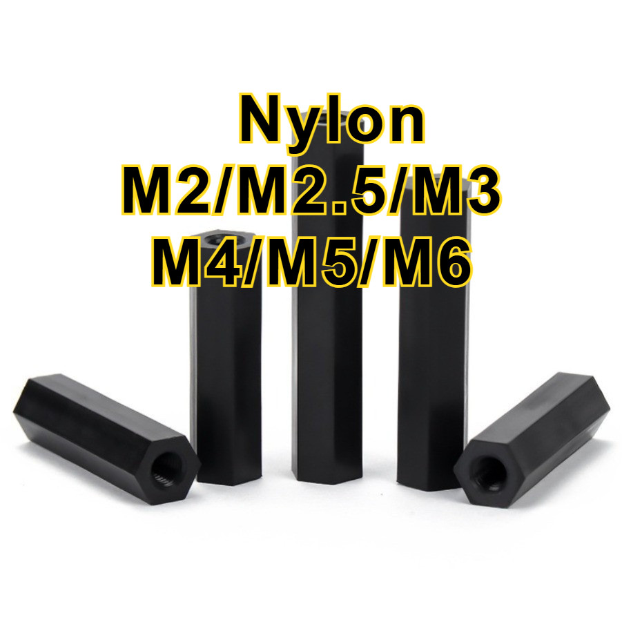 คอลัมน์ไนลอนหัวแบนหกเหลี่ยมแกนผ่านคู่, คอลัมน์แยก, คอลัมน์รองรับพลาสติกสีดํา, คอลัมน์สเปเซอร์ M2/M2.