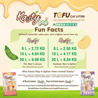 Kasty Pop ทรายแมวเต้าหู้ ธรรมชาติ ไร้ฝุ่น จับตัวเป็นก้อนไว ไม่ติดกระบะทราย ขนาด 10 ลิตร (4.17kg)