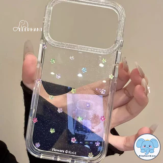 น่ารักครีมหมี17 สำหรับ IPhone XR 17 16 Air 15 12 13 11 14 Pro Max X XS 7 8 Plus เคสใส แป้งกลิตเตอร์ดาวหลากสีสุดอินเทรนด์