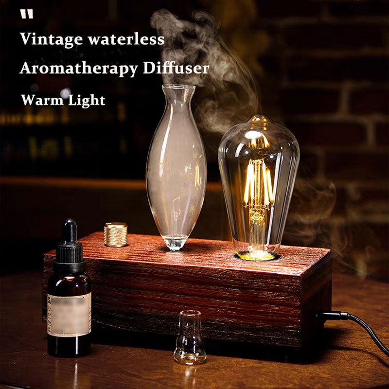 โคมไฟ Vintage ฐานไม้ Aroma Diffuser น้ํามันหอมระเหย Nebulizer กลิ่นหอม Aromagtherapy สําหรับ Home Of