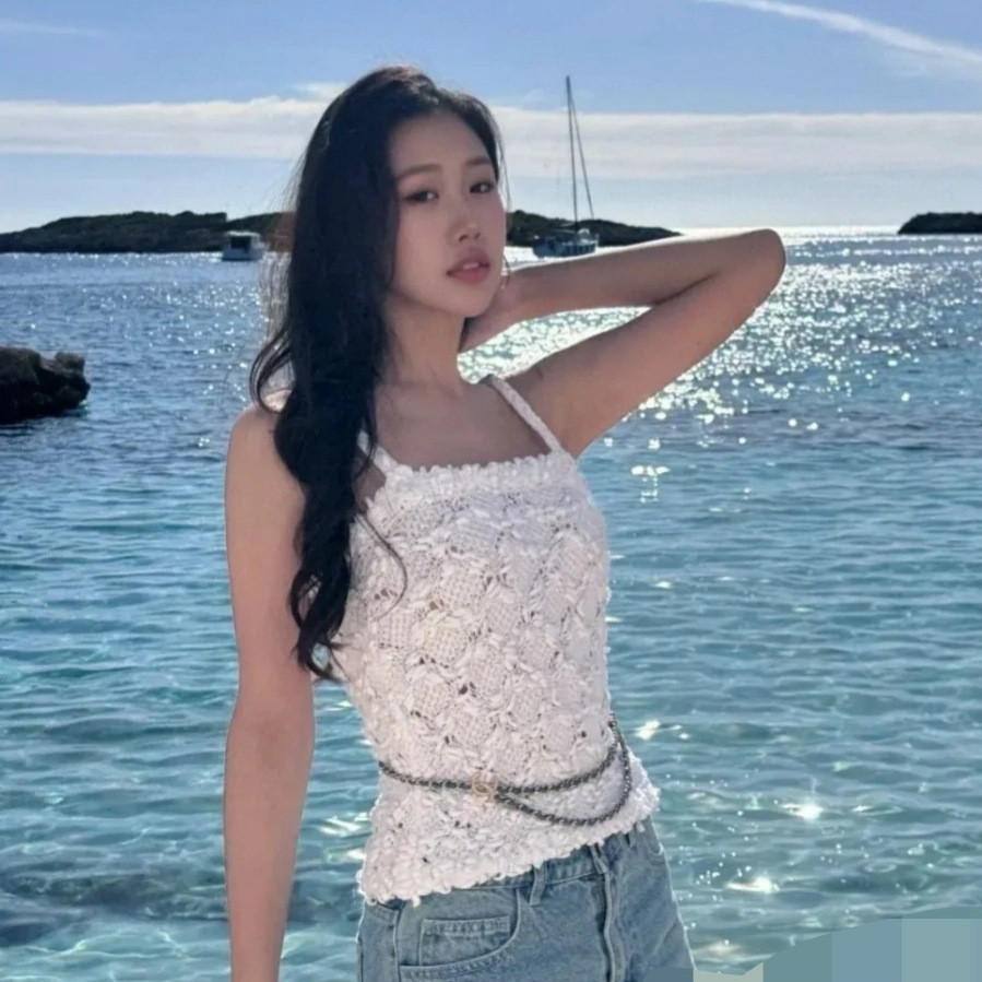 H8EQ CH##EL Lattice Pattern Crochet Knitted Slim Fit Camisole